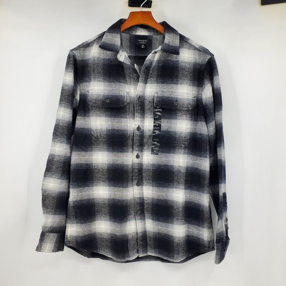 Banana Republic Mens Black White Plaid Heavyweight Flannel Shirt M Fall Heritage